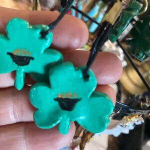 4 leaf clover with pot of gold dangle earrings